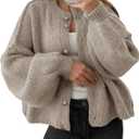 Saodimallsu Womens Oversized Cardigans Button Up Long Lantern Sleeve Chunky Knit Casual Soft Fall Sweater Coats (Medium, Khaki)