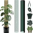10ft/20ft/40ft DIY Metal Mesh Sphagnum Moss Pole Monstera Plant Support Self Watering Plant Poles for Climbing Indoor Plants(10ft Coated Wire Mesh 4ft Plastic Moss Poles) (Black)
