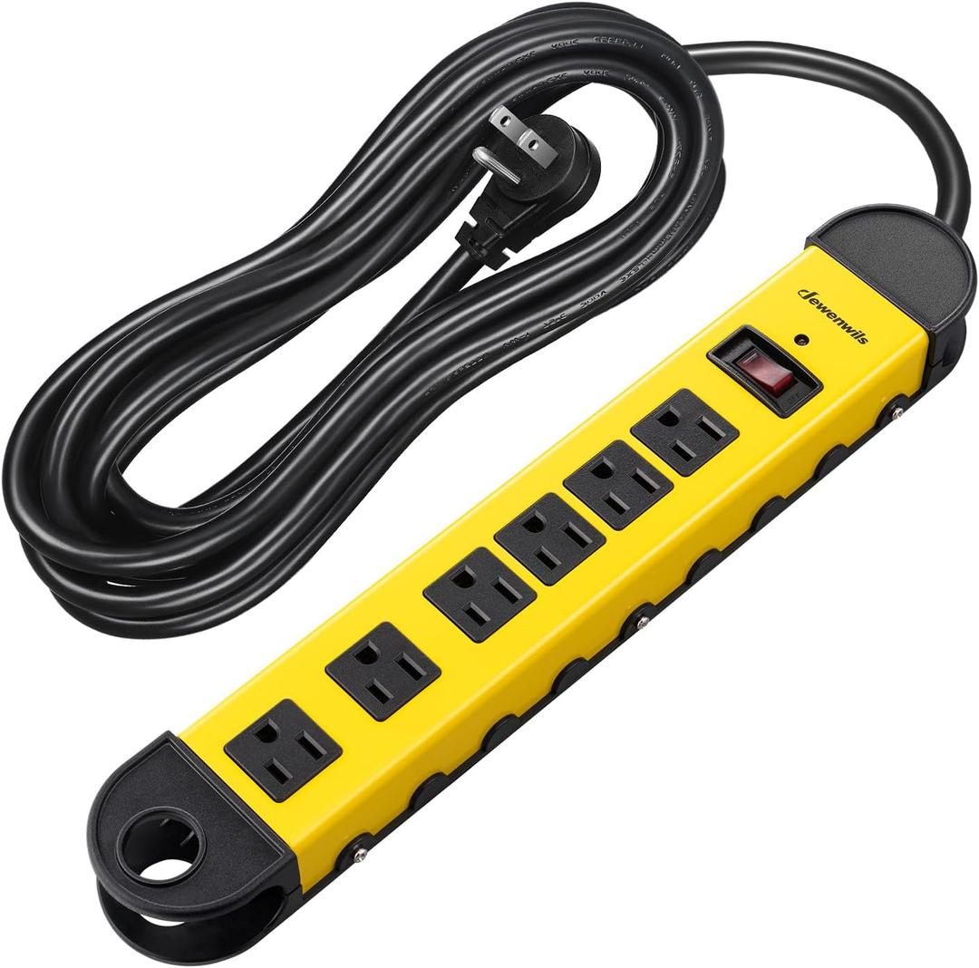 DEWENWILS Metal Power Strip, 6-Outlet Heavy Duty Surge Protector with 15FT Long Cord, UL Listed, 14AWG/3C, 15A Circuit Breaker, 900 Joules, Low Profile Flat Plug, Wall Mountable