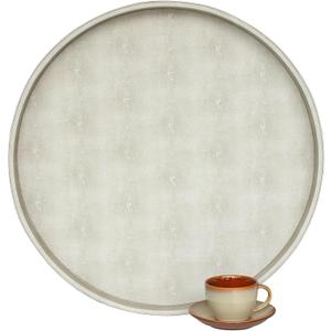 HofferRuffer Large Round Serving Tray 24'', Elegant Faux Leather Circle Ottoman Table Tray, Serve Tea Coffee Breakfast in Bedroom Living Room Kitchen (Cream White)
