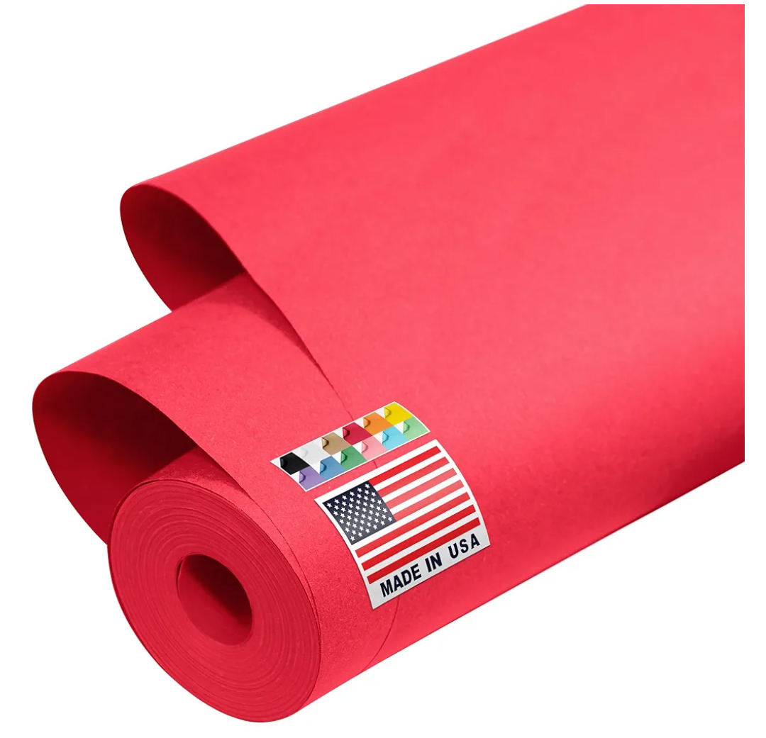 USA Made 48" x 2520" ( 210 feet )Red Kraft Paper Roll, 45 lbs Thickness, American Quality Colored Kraft Paper for School, Poster Arts, Bulletin Board - Odorless, Non-Toxic, Safe for Kids (Pack -3)