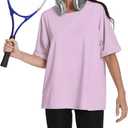 Womens Oversized T Shirts Crewneck Rolled Short Sleeve Tops Summer Casual Basic Workout Tee Shirts (L)