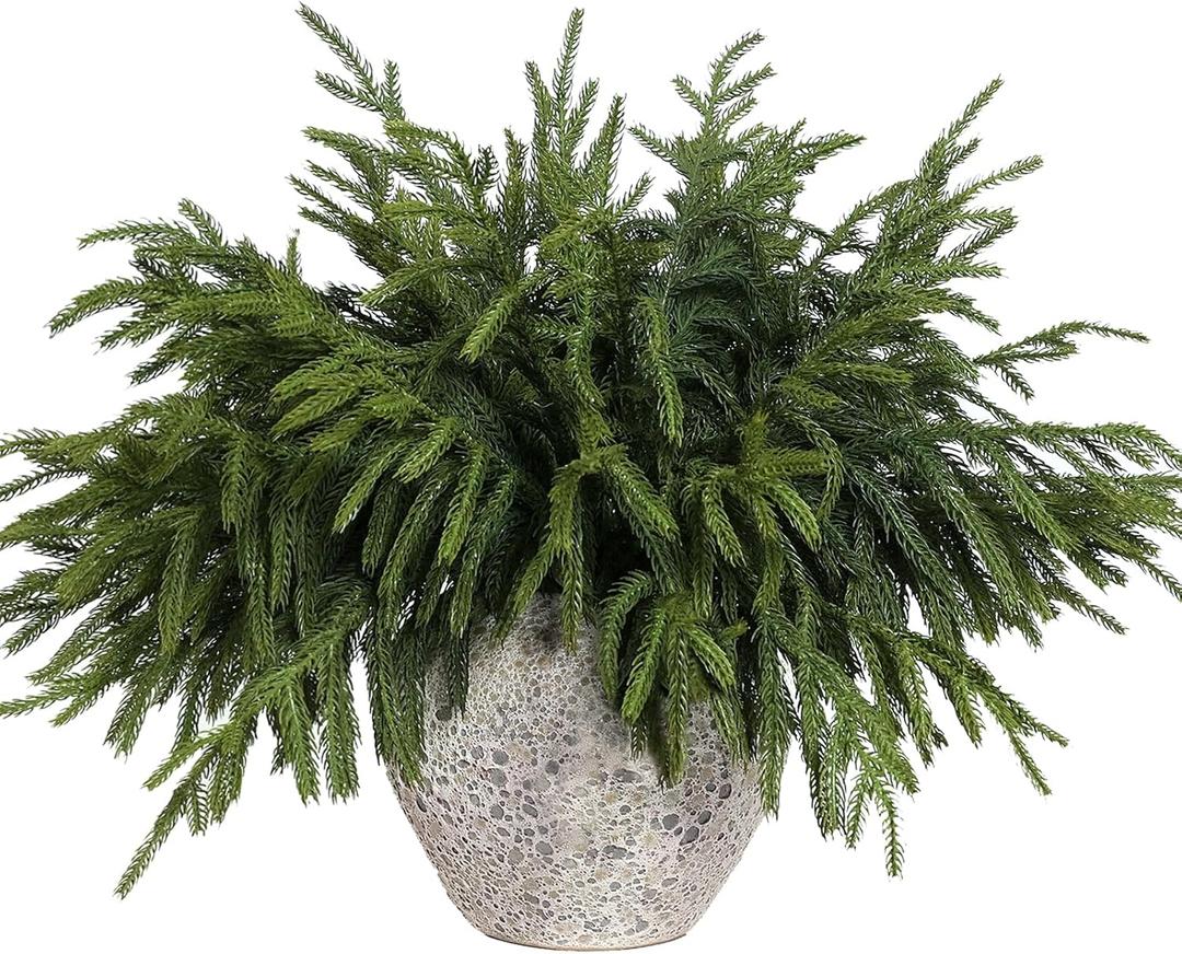 YXZZWL 16 Pcs Christmas Norfolk Pine Branches, 18 Inch Real Touch Artificial Norfolk Pine Branch Faux Cedar Pine Stem Fake Greenery Pine Picks for Vase DIY Garland Wreath Home Decoration