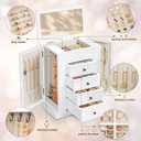 Emfogo Jewelry Box for Women, 5 Layer Large Wood Jewelry Boxes & Organizers for Necklaces Earrings Rings Bracelets, Rustic Jewelry Organizer Box with Rattan, Drawers and Mirror(Vintage White)