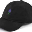 Rose Embroidered Dad Hat Women Men Cute Adjustable Cotton Floral Baseball Cap (Black)