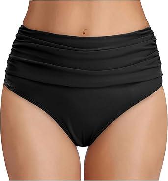Tempt Me Women's High Waisted Bikini Bottom Tummy Control Ruched Bathing Suit Swim Bottom Size XS