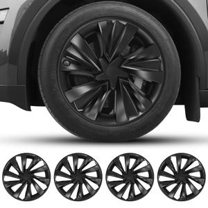 Abystar Hubcaps for Tesla Model Y Juniper 2026, 19 Inch Matte Black Wheel Covers with Center Caps, Cross-Spoke Design Rim Protectors, Easy Clip-On Installation, for Model Y Juniper Accessories