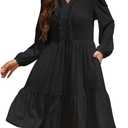 Womens Spring Summer Boho Dresses Ruffle V Neck Tiered Boho Vacation Long Dresses with Pockets, Black, Small
