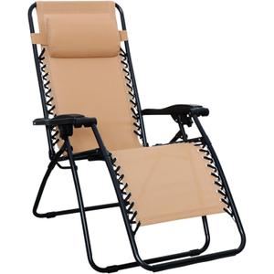 Amazon Basics Outdoor Patio Zero Gravity Lounge Chair with Pillow, Folding Reclining and Textilene Adjustable, Folding Lounge Lawn Chairs for Outside, 26", Beige
