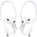 AirPod Ear Hooks Adjustable for AirPods 4 & 3 & 2 & 1, AirPods Pro 2 & 1, [Added Velvet Storage Pouch] Ergonomic Comfortable Fit, Silicone Anti-Slip Over Ear Clips Sports Grip (Standard, White)