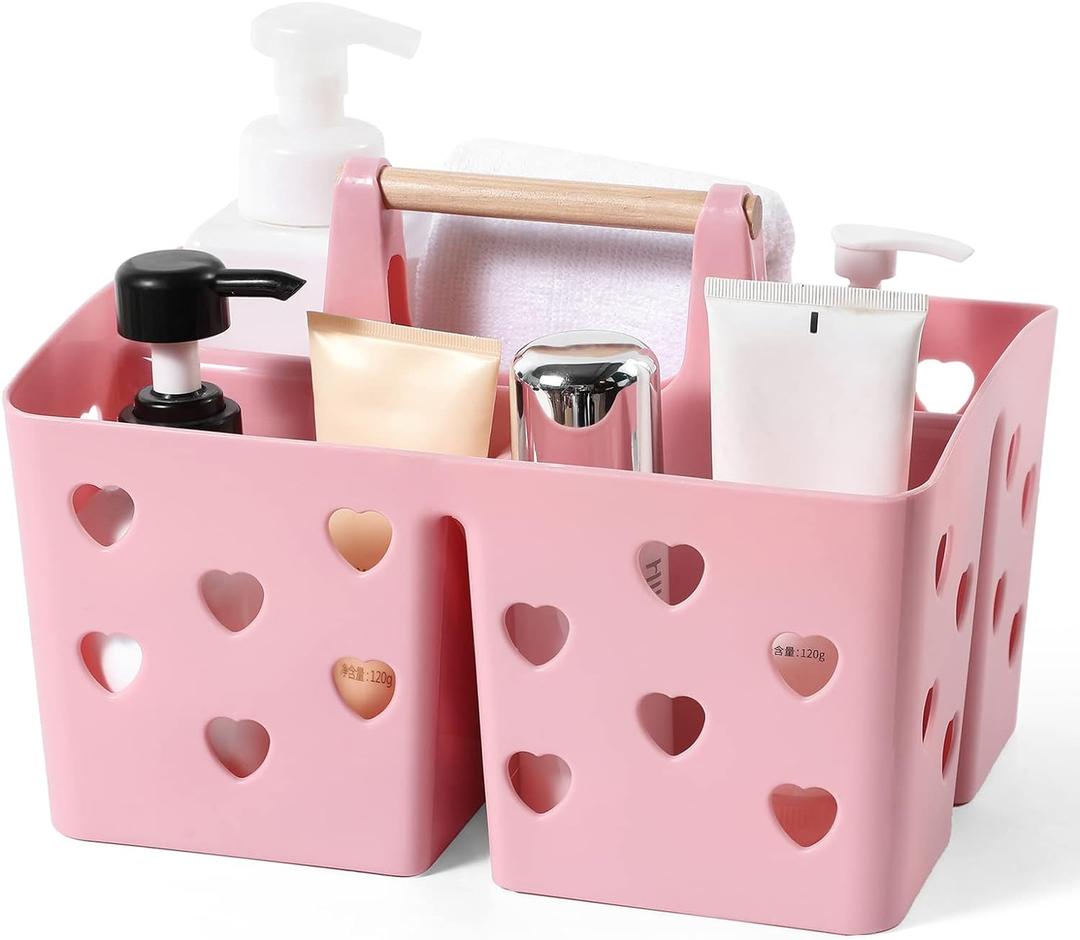 Anyoifax Portable Shower Caddy Plastic Shower Basket Organizer Divided Bathroom Caddy Storage Cleanning Caddy Tote with Handle for College, Dorm Room, Kitchen, Pink