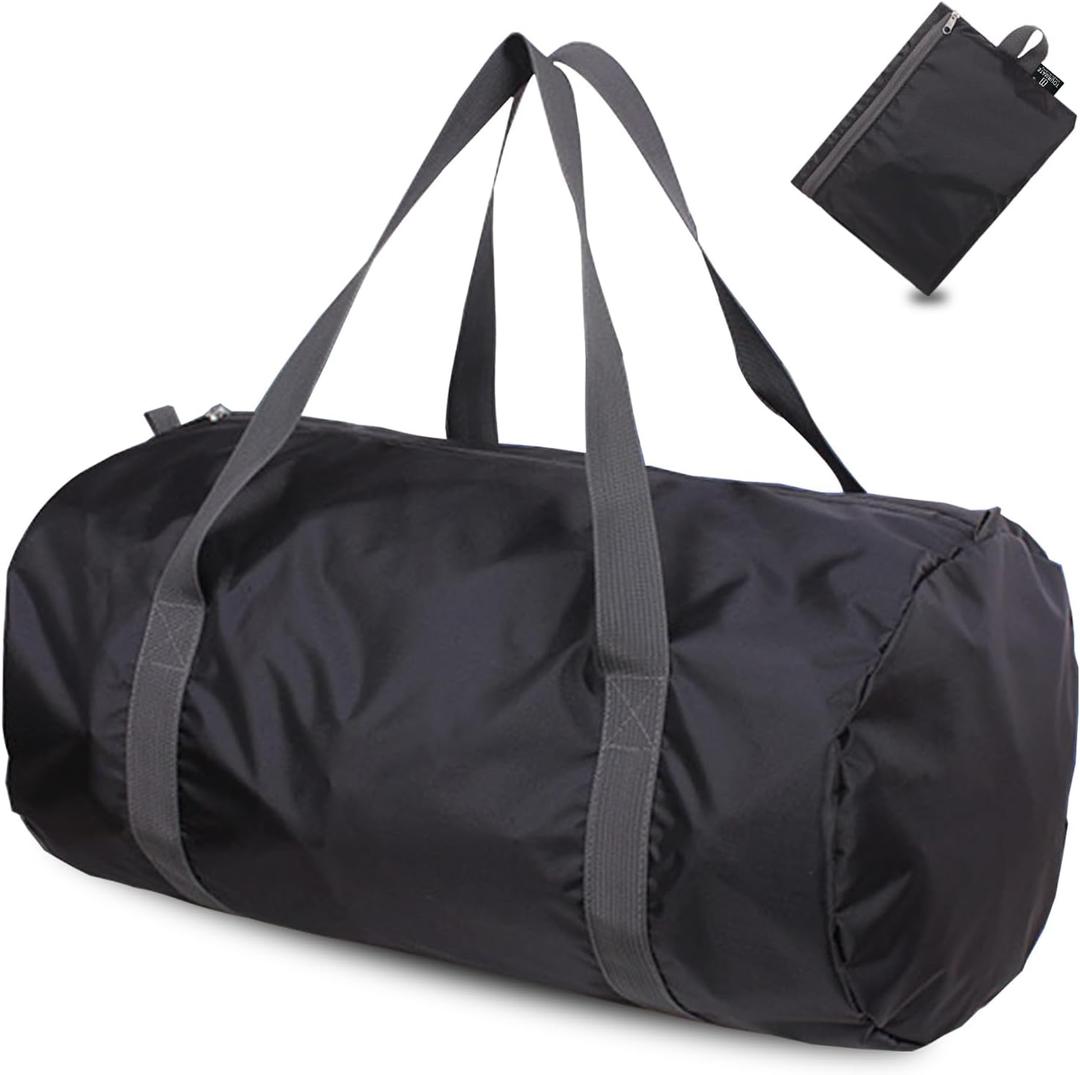 Travel Bag Foldable,Portable Lightweight Gym Bag,Sports Duffel Bags for Women&Men - for Camp, Fitness, and Short tours, shopping (Black, M)