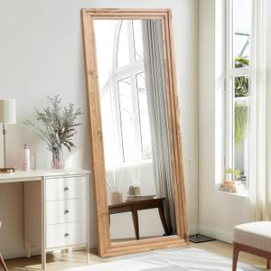 65"x24" Full Length Mirror Solid Wood Frame Floor Mirror for Living Room, Bedroom Hanging or Leaning, Wood Color