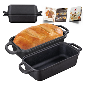 Vanderlume Cast Iron Loaf Pan with Lid 9x5 Inch, 2 in 1 Loaf Pans for Baking Bread, Even Heat Distribution for Sourdough, Homemade Bread