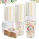 12 Set Spring Floral Disposable Coffee Cups with Lids and Sleeves 16 oz Hello Spring To Go Paper Cups Beverage Drinking Cups for Spring Wedding Easter Party Office Travel Business Supplies