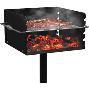 Park Grills, 256 Sq. In, Park Style Charcoal Grill, Heavy Duty In Ground Park Grill with Stainless Steel Cooking Grate and Cover for Commercial and Outdoor Cooking 16'' L x 16'' W x 8'' H