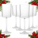 Ciaell 12 PCS Plastic Ribbed Wine Glasses - 10 OZ Plastic Square Wine Glasses with Stem - Disposable Champagne Cups for Parties & Weddings & Party & Christmas Gift & New Year