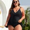 Women Plus Size Swim Dress Tummy Control One Piece Swimsuit Wrap Full Coverage Modest Bathing Suit Cute Tie Knot (Black, XL)