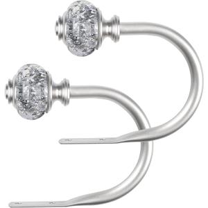 2 Pack Curtain Holdbacks, USFOOK Silver Decorative Window Drapery Tiebacks (2 Pack/1 Pair), Curtain Tie Back Hooks for Wall with Translucent Finials (3.95" L x 3.4" W)