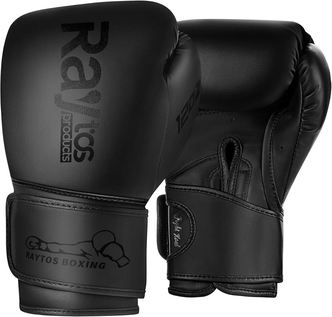 Boxing Gloves for Men & Women Pro Training | Wrist Protection 15 Hook & Loop | Triple Latex Padding | PU Leather for Muay Thai MMA Kickboxing Sparring|Sizes 10-16 oz (Black)