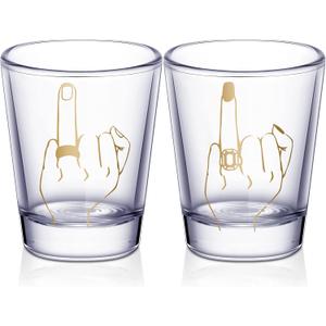 Bride and Groom Glasses 2 Pieces Ring Finger Wedding Funny Bride Wine Glass 2 oz Mr and Mrs Engagement Gifts Stemless for Newlyweds Couples(Classic,1.93 Inch) (Gold)