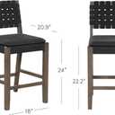 Nathan James Cohen Mid-Century Modern Suede Bar Stool, Counter Height Chair in Solid Wood Frame with Footrest and Woven Suede Back for Kitchen, Black, Set of 2