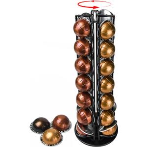 28 Coffee Pods Holder - Black - 360 Spinning Coffee Pod Carousel Stand | Holds 28 Capsules | Compact Countertop Organizer with Silent Rotation, Durable & Modern