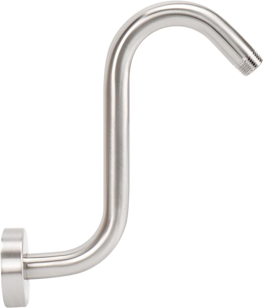 NearMoon S Shaped Shower Head Riser Arm, Shower Extender Arm with Flange, Standard 1/2" Connection- Bathroom Accessory (8 Inch, Brushed Nickel)
