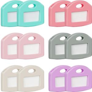 Uniclife 12 Pcs Key Covers Caps 1 Inch Key Covers Protectors with Clear Windows and Blank Paper Labels, Soft Key Identifiers for Standard Regular Thin Flat House Keys, 6 Colors (Not for Odd-Shaped)