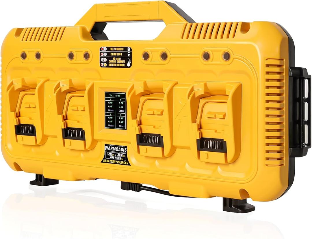 Upgraded 8A Fast Battery Charger Station for Dewalt Batteries, 4 Port 32A Total Output, 4X Faster Charging, DCB104 Charger, Fits 12V MAX, 20V MAX & Flex 20V/60V Batteries, Compatible with Toughsystem