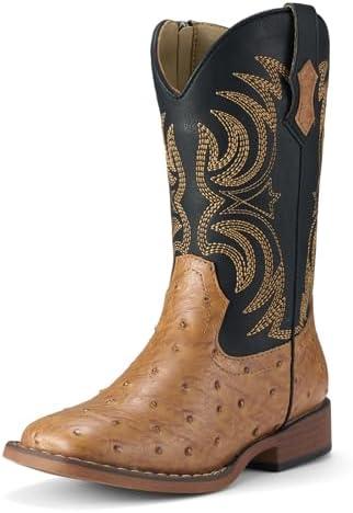 Rollda Kids Cowboy Boots Girls Cowgirl Boots Square Toe Boys Western Boots for Toddler/Little Kid/Big Kid 1LK