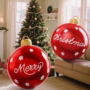 Inflatable Christmas Decorations,Christmas Inflatable Balls, 24 Inch Outdoor Decorative PVC Ball, Xmas Blow Up Jumbo Ball for Indoor, Giant Ornaments Outside Holiday Yard Lawn Decor
