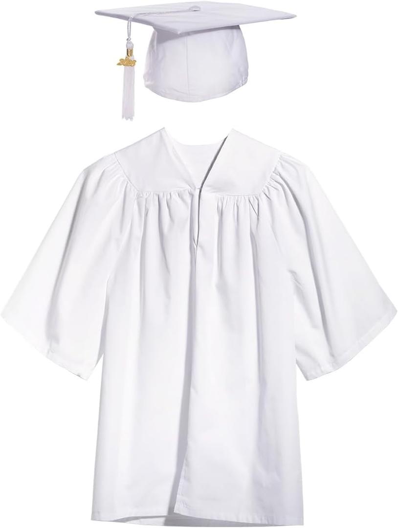 White Child Graduation Set, Cap, Gown, Tassel, Charm, Large