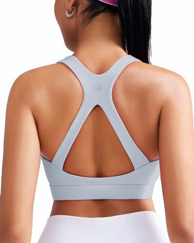 RUNNING GIRL Sports Bras for Women High Support Molded Cup High Impact Sports Bras with Sewn in Pads Racerback Running Bra(Ash Grey, L)
