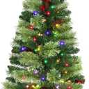 JOYHALO 3FT Small Christmas Tree, Pre-Lit Table Top Mini Tree with Warm White or Multicolor LED, Artificial Christmas Tree with 150 PVC Branches,8-Function Battery Powered for Holiday Decor (3 Ft Blossoming Pine Needles)