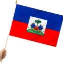 12 Pack Haiti Stick Flags Small 12x18 Inch Haitian Hand Held Flags with 24 Inch Wooden Pole Decorations