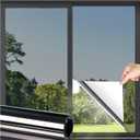 DOWELL Window Privacy Film, One Way Window Tint for Home, Static Cling Anti UV Sun Blocking Reflective Mirror Film, Heat Control See Out Not in Glass Tinting, Black Silver, 35.4" x 157.5"