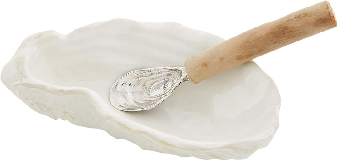 Mud Pie Oyster Bowl For Dips, Includes Oyster Dipping Spoon