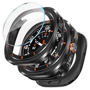 LETOID 3 in 1 Metal Case for Samsung Galaxy Watch Ultra/Ultra 2 Screen Protector 47mm, Stainless Steel Protective Bumper Face, Hard PC Back Cover and 9H Tempered Glass Film for 7 Ultra & 8 Ultra