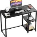 SINPAID 40 Inch Small Gaming Desk with Shelves for Small Spaces, Easy Assembly Study Desk, Sturdy Writing Desk for Bedroom & Home Office, Black
