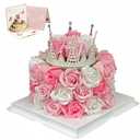 EIGHTOWN Forever Cake with Pink Preserved Flowers - Bouquet Preserved Roses for Women - Birthday Gift for Her with Crown (Pink)