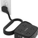 10 Ft Surge Protector Power Strip - YISHU 8 Widely Outlets with 4 USB Ports, 3 Side Outlet Extender with 10 Feet Flat Extension Cord, Ultra Flat Plug, Wall Mount, Desk USB Charging Station, ETL, Black