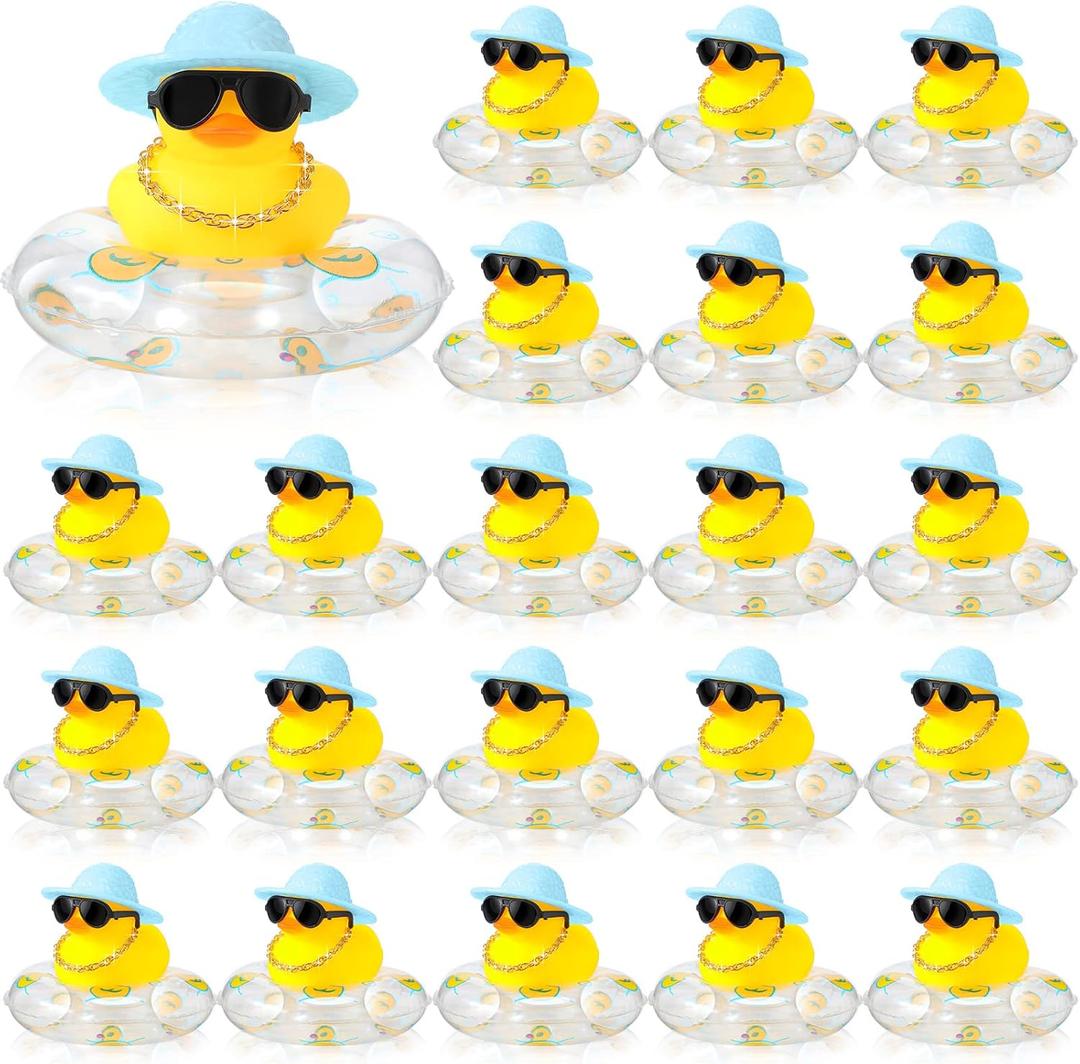 Sotiff Mini Rubber Ducks Bulk for Kids Children Cute Yellow Duck Toy for Dashboard of Car Bathtub Ornaments with Sunglasses Swim Ring Mini Hat Necklace and for Baby Shower(12 Sets,Cute)
