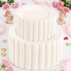 supernal 100pcs Ivory Plastic Plates Fancy Disposable Scalloped Plates for Party Heavy Duty for Party,Wedding,Brthdays Bridal Shower Plate Include 50 Plastic Dinner & Dessert Plate