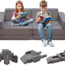 10pcs Modular Kids Play Couch, Toddler Sectional Sofa for Playroom Bedroom, Convertible Foam and Floor Cushion for Boys & Girls, Gray