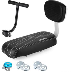ZHOUWHJJ Bicycle Rear Seat Cushion Armrest Footrest Set, Kid Child Carrier Bicycle Baby Seat, Including Cushion and Backrest, Armrest Handrail, Footrests, Bell, Black, for Over 5 Years Old