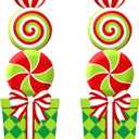 Grinchmas Christmas Decorations Outdoor, 2pcs Large Lollipop Peppermint Candy Gift Metal Yard Signs Xmas Decor, 43" Colorful Ornaments Lawn Stakes for Front Door Garden Home Farmhouse Outside Party