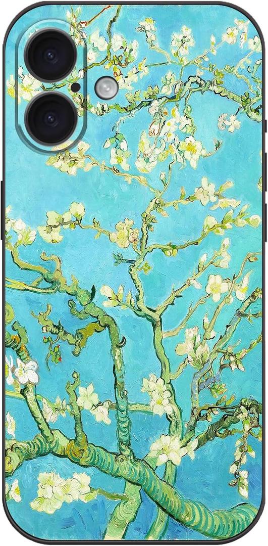 Compatible with iPhone 16 Plus Case,Almond Tree Artistic Flower Paintings by Van Gogh,Soft TPU Slim Protective Cover