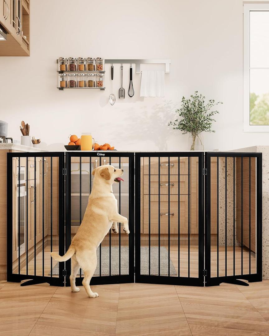 32" Extra Tall Freestanding Dog Gate, Foldable Pet Gate for Doorways Stairs Hallways, 4-Panel Dog Fence with Support Feet for Stability, Folding Puppy Gate Easy to Carry No Drilling 72"x32"