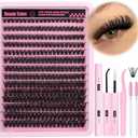 DIY Eyelash Extension Kit D-Curly Wispy Volume Lash Clusters Individual Lashes Lash Extension Kit with Lash Bond and Seal Applicator Tool for Self Application at Home (80P-280Pcs-Mix10-16mm-0.07D)